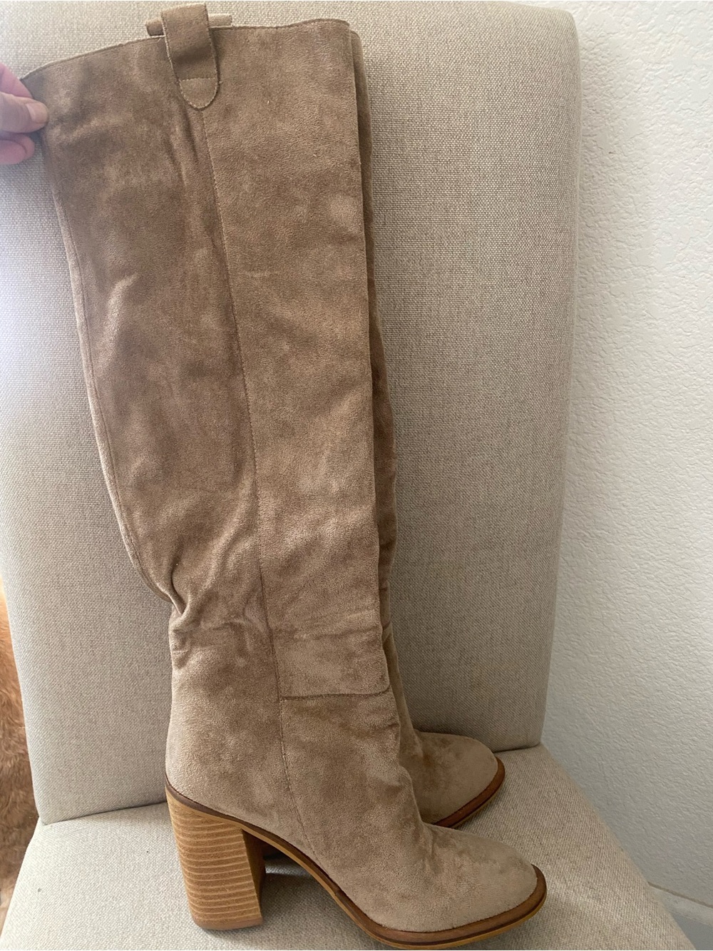 Tall Suede over Knee Boots in Tan - Picture 1 of 1